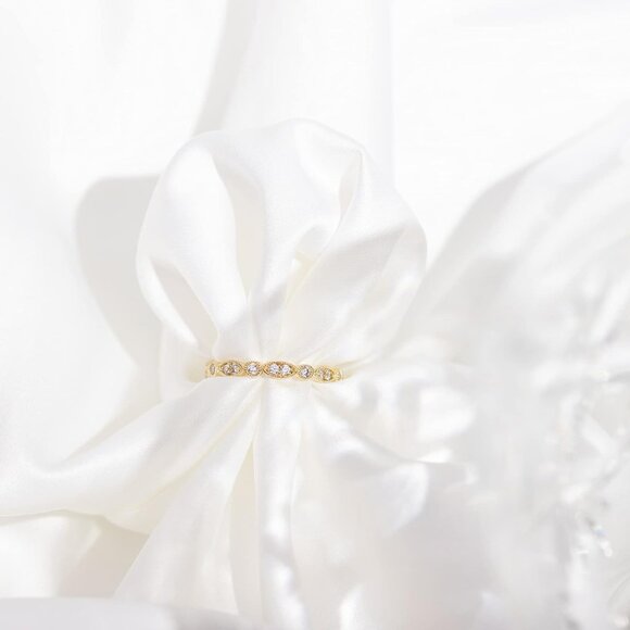 Women Yellow Gold 14K Gold Plated Cubic Zirconia Band Eternity Rings - Picture 4 of 6